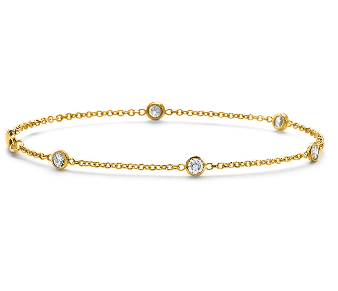 Tec-D-Bz-Br-06-Yg 14K Yellow Gold Diamond Five Bezel Station Bracelet 7.5" (Si/Gh)