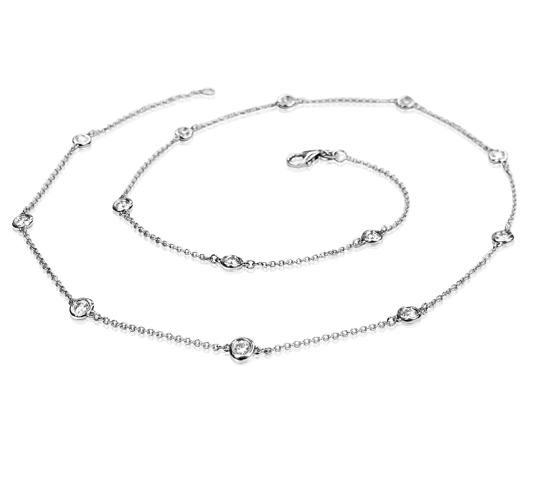 18K White Gold Diamond Thirteen Bezel Station Necklace 18" (0.50 Ctw, Si/Gh).