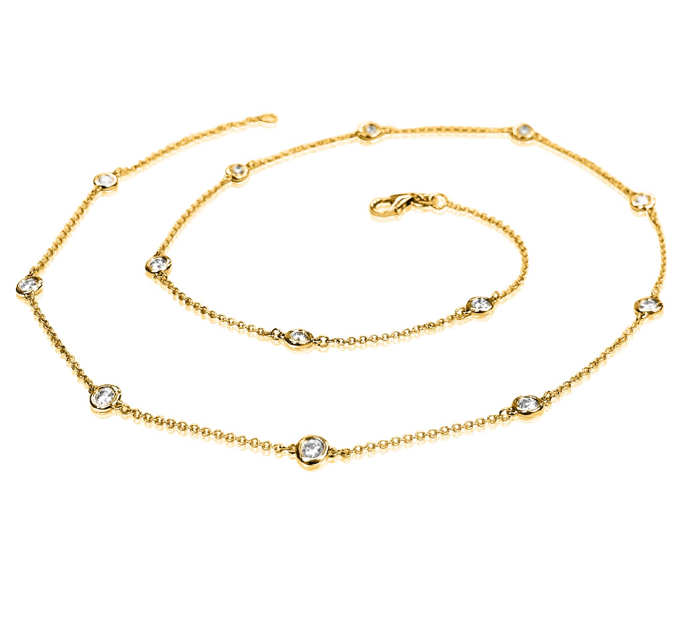 14K Yellow Gold Diamond Thirteen Bezel Station Necklace 18" (1.00 Ctw).