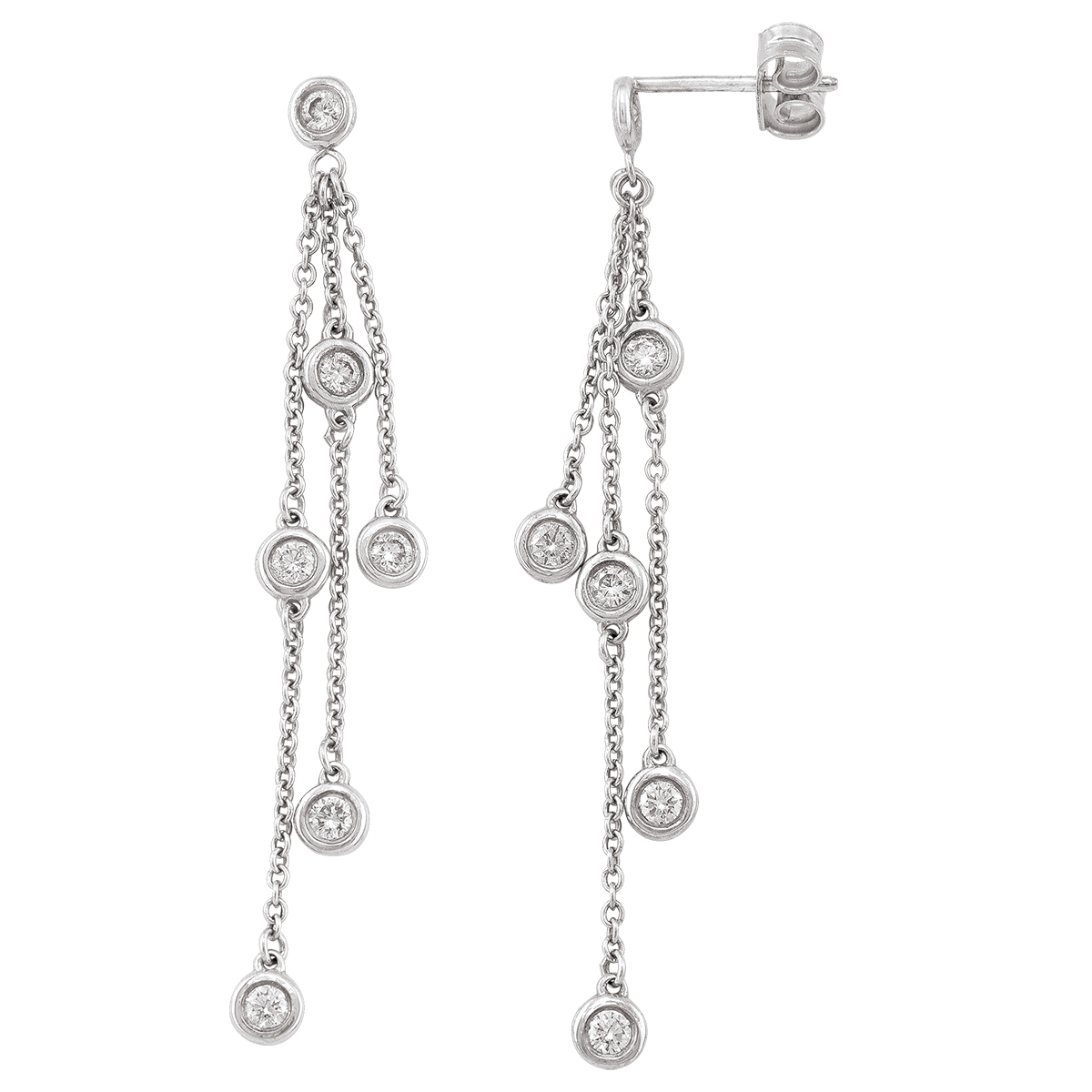 Diamond Bezel Drop Dangle Earrings With Twelve Diamond Bezels.