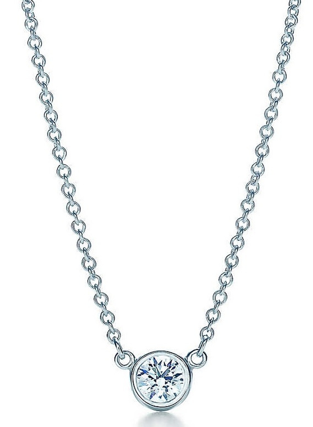 White Gold Single Bezel Diamond Pendant 18"