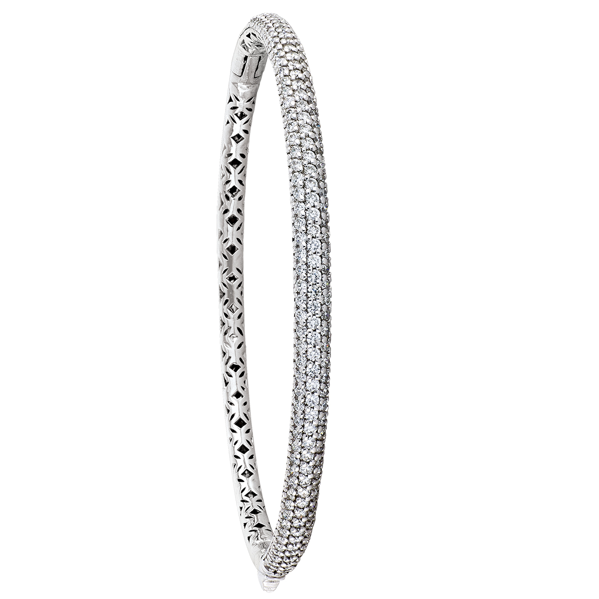 3 Row Hinged Diamond White Gold Bangle. 14K Gold. Si/Gh Diamonds