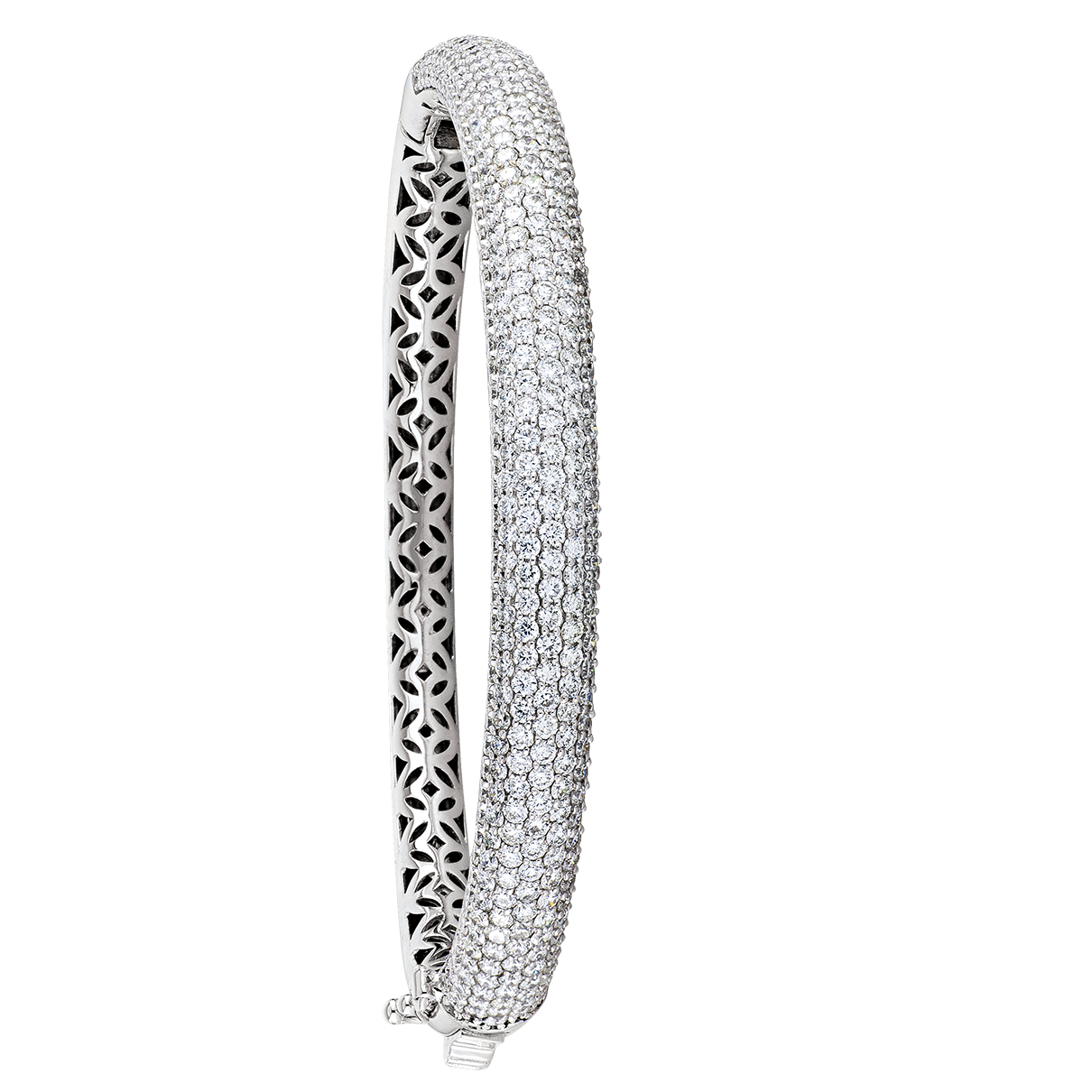 7 Row Hinged Diamond White Gold Bangle. 14K Gold. Si/Gh Diamonds