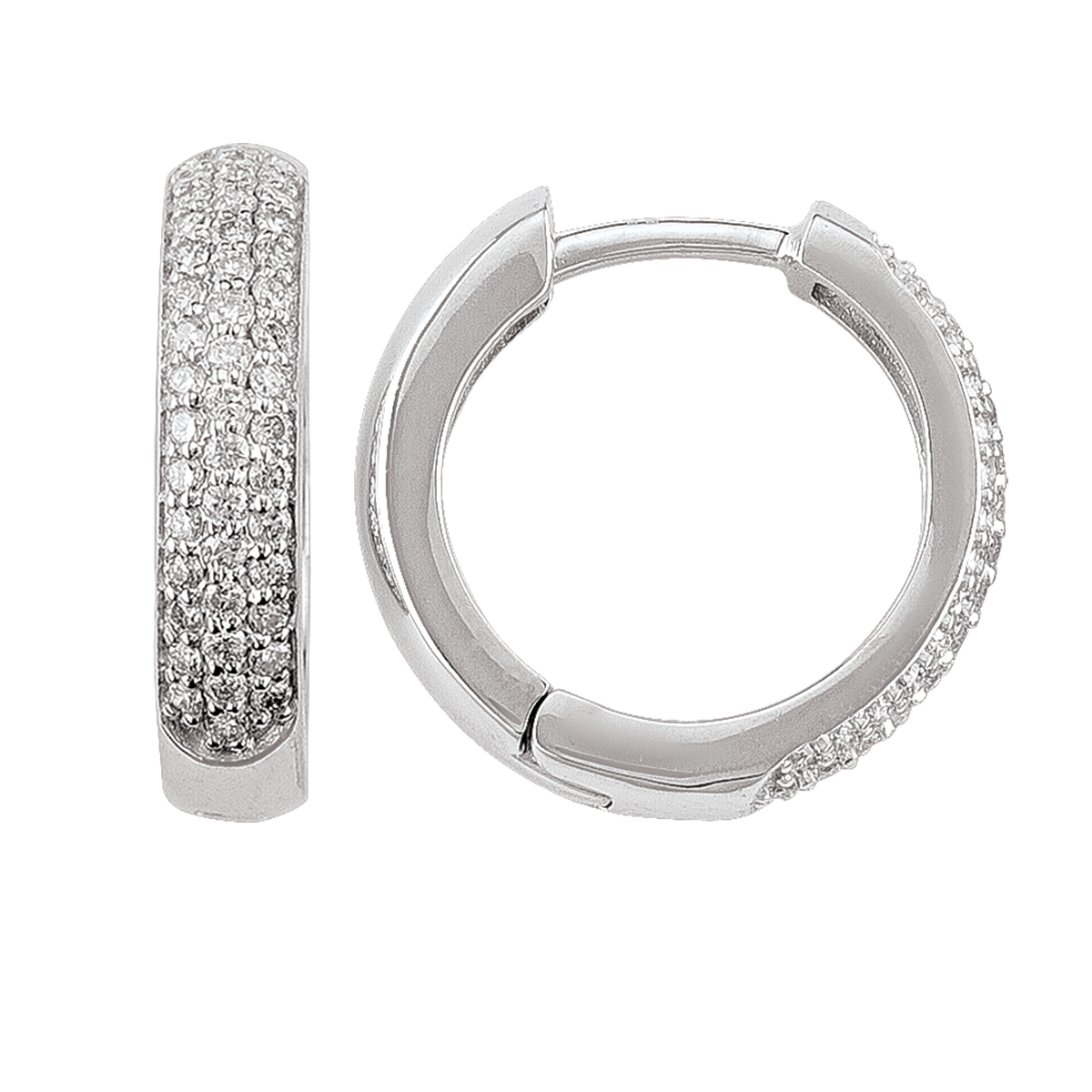 14K Diamond Round 3-Row Huggie Hoops (17Mm).