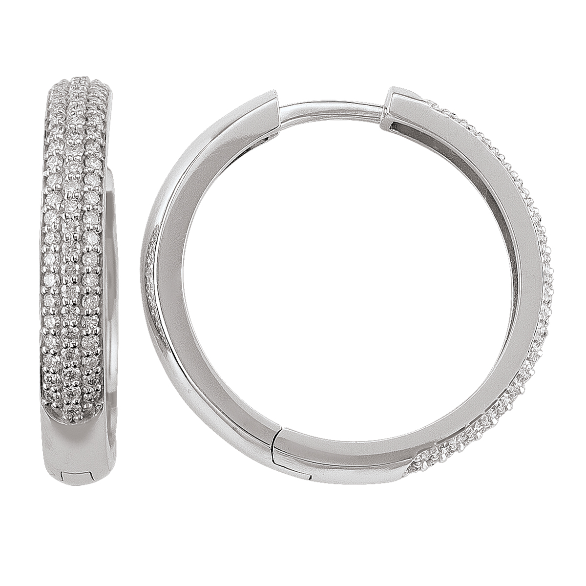 14K Diamond Round 3-Row Huggie Hoops (25Mm).