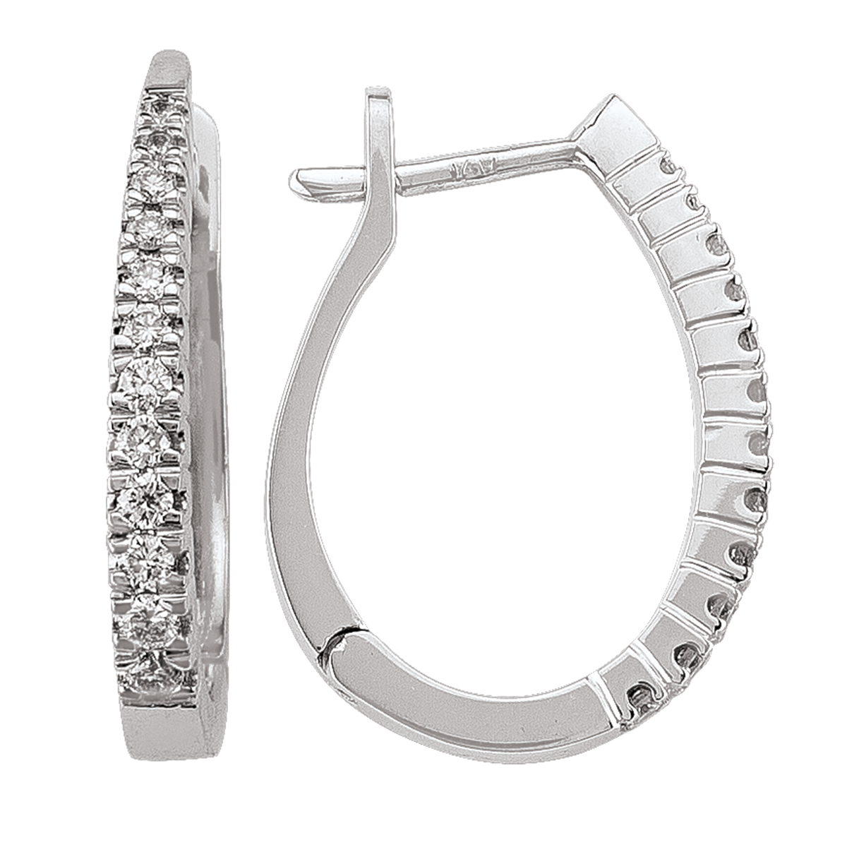 14K Diamond Tapering Oval Huggie Earring (19Mm X 15Mm).