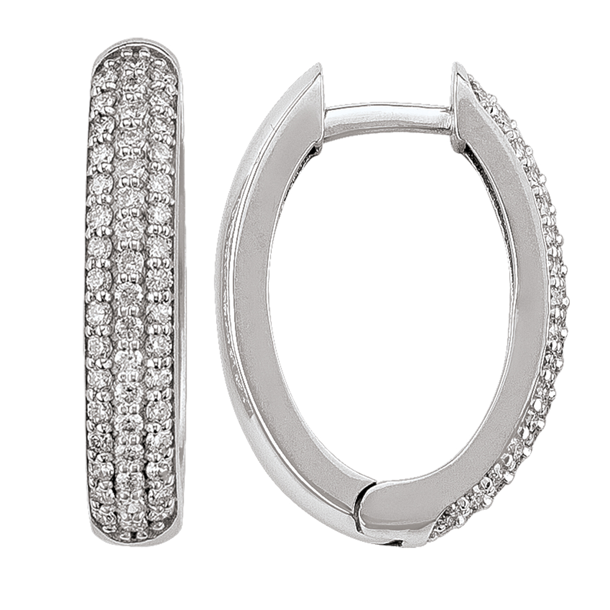 14K Diamond Oval 3-Row Huggie Earring (20Mm X 14Mm).