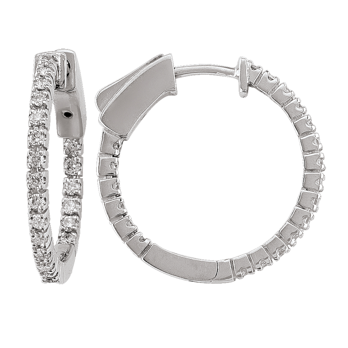 14K Diamond Inside Outside Round Hoop Earrings (19Mm).