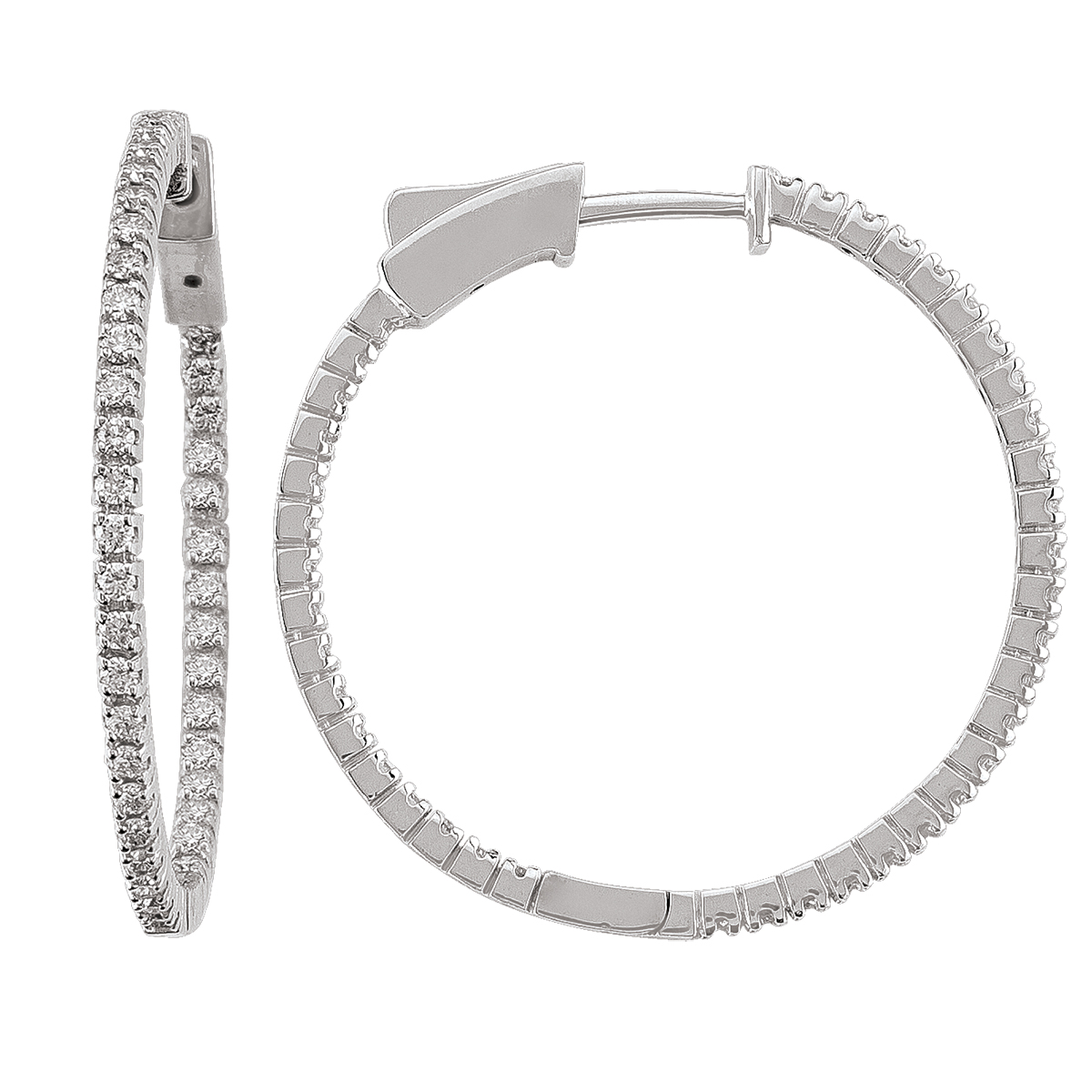 14K Diamond Inside Outside Round Hoop Earrings (29Mm).