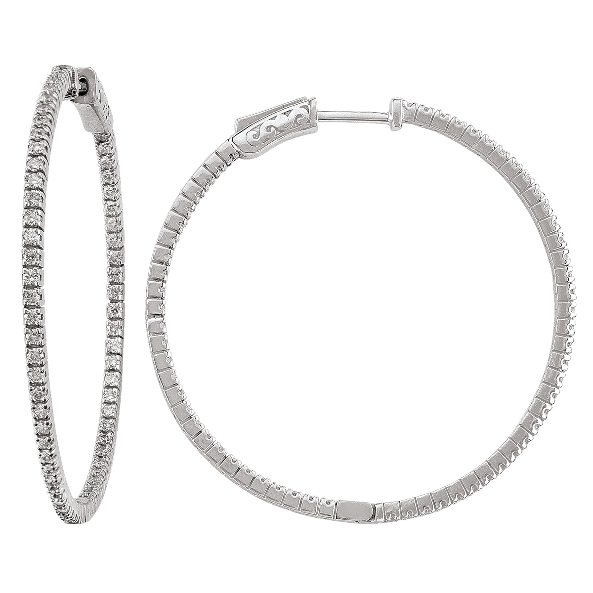 14K Diamond Inside-Outside Round Hoop Earring (40Mm).