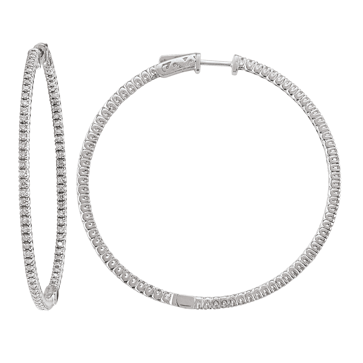 14K Diamond Inside-Outside Diamond Round Hoop Earring (50Mm).
