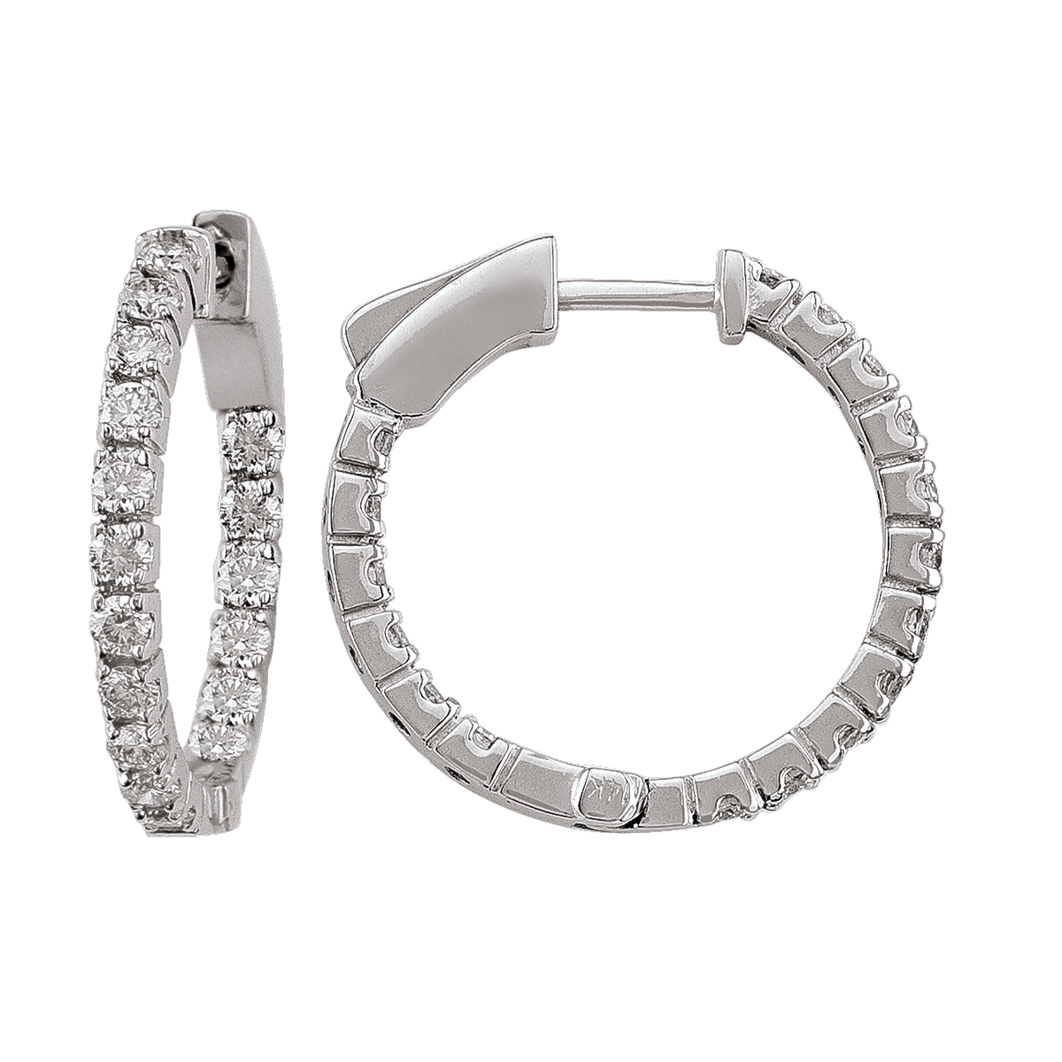14K Diamond Inside-Outside Round Hoop Earring (21Mm).