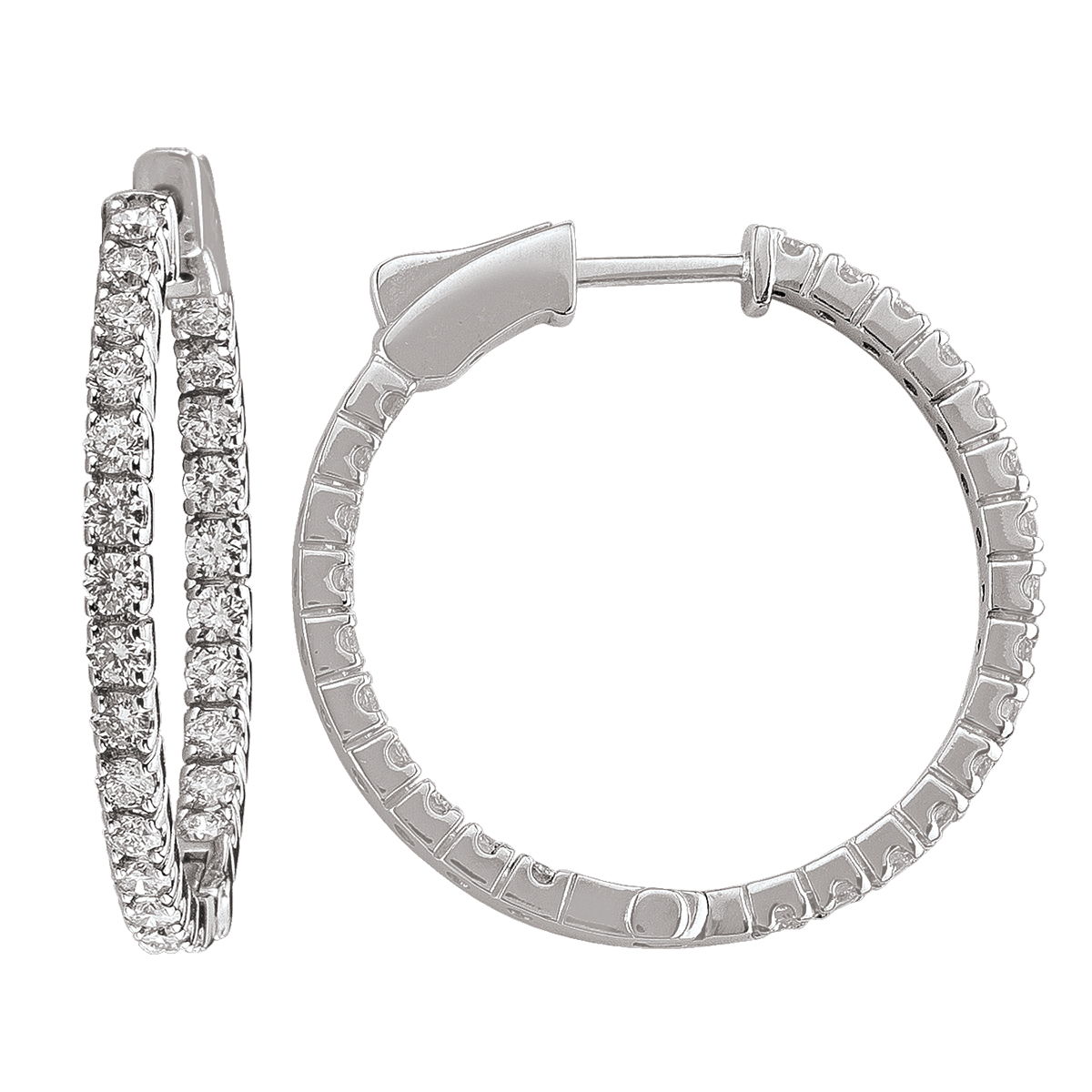 14K Diamond Inside-Outside Round Hoop Earring (27Mm).