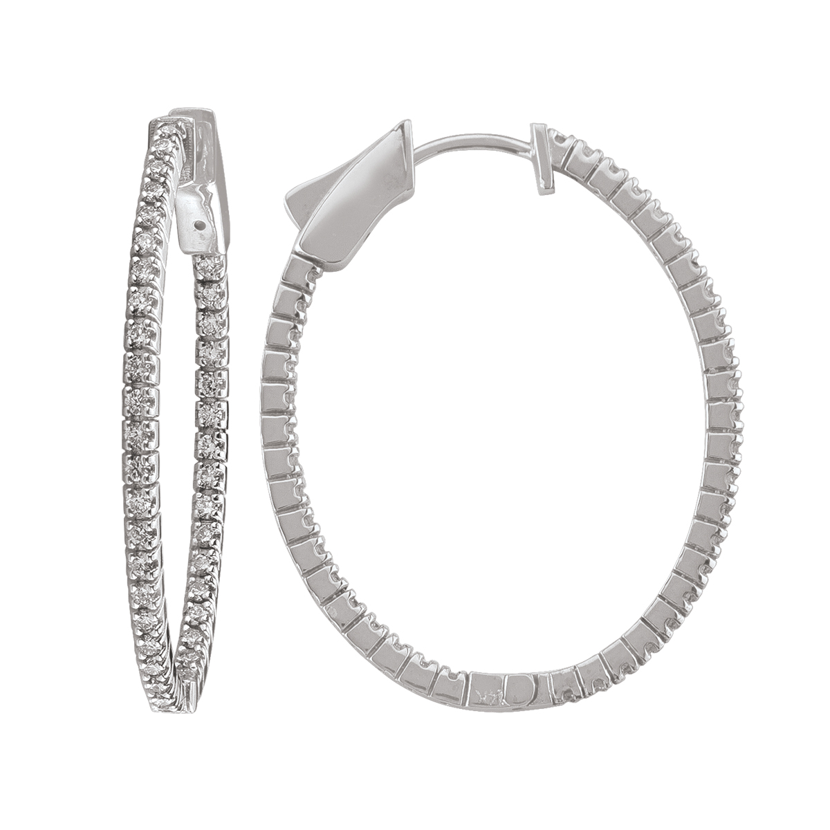 14K Diamond Inside-Outside Oval Hoop Earring (31Mm X 25Mm).