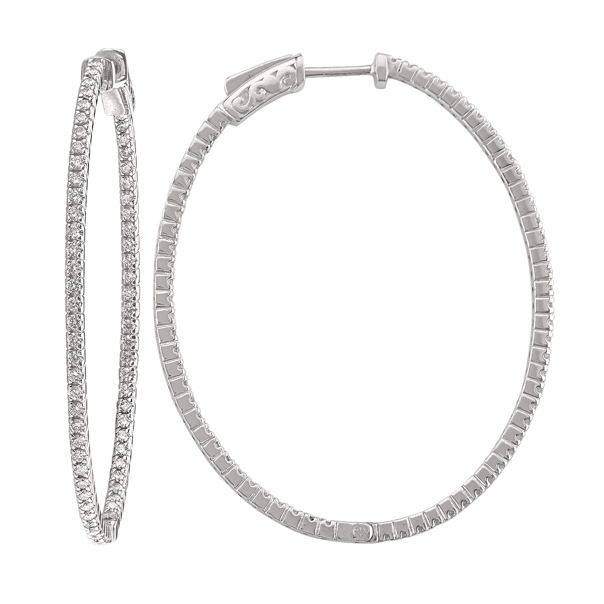 14K Diamond Inside-Outside Oval Hoop Earring (47Mm X 37Mm).