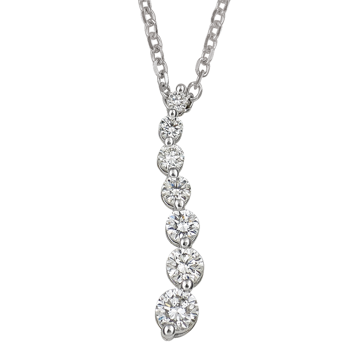 14K White Gold Diamond Journey Necklace, With Solid 18" Cable Chain.
