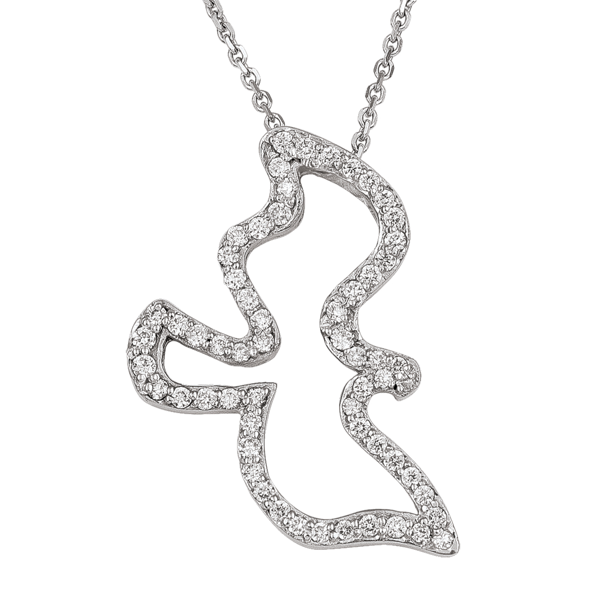 14K White Gold Diamond Dove Necklace , With Solid 18" Cable Chain.