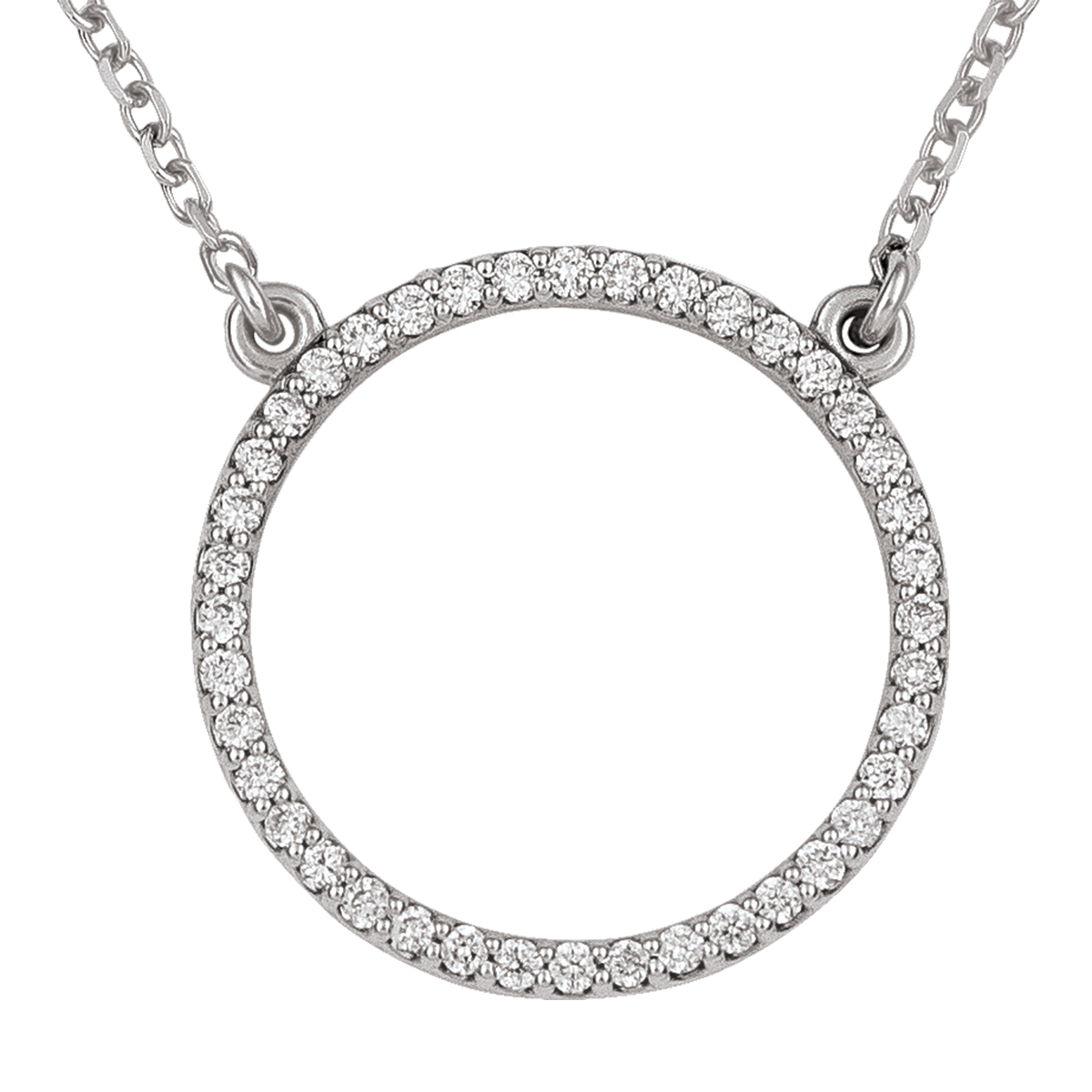 14K White Gold Diamond Circle Necklace, With Solid 18" Cable Chain.