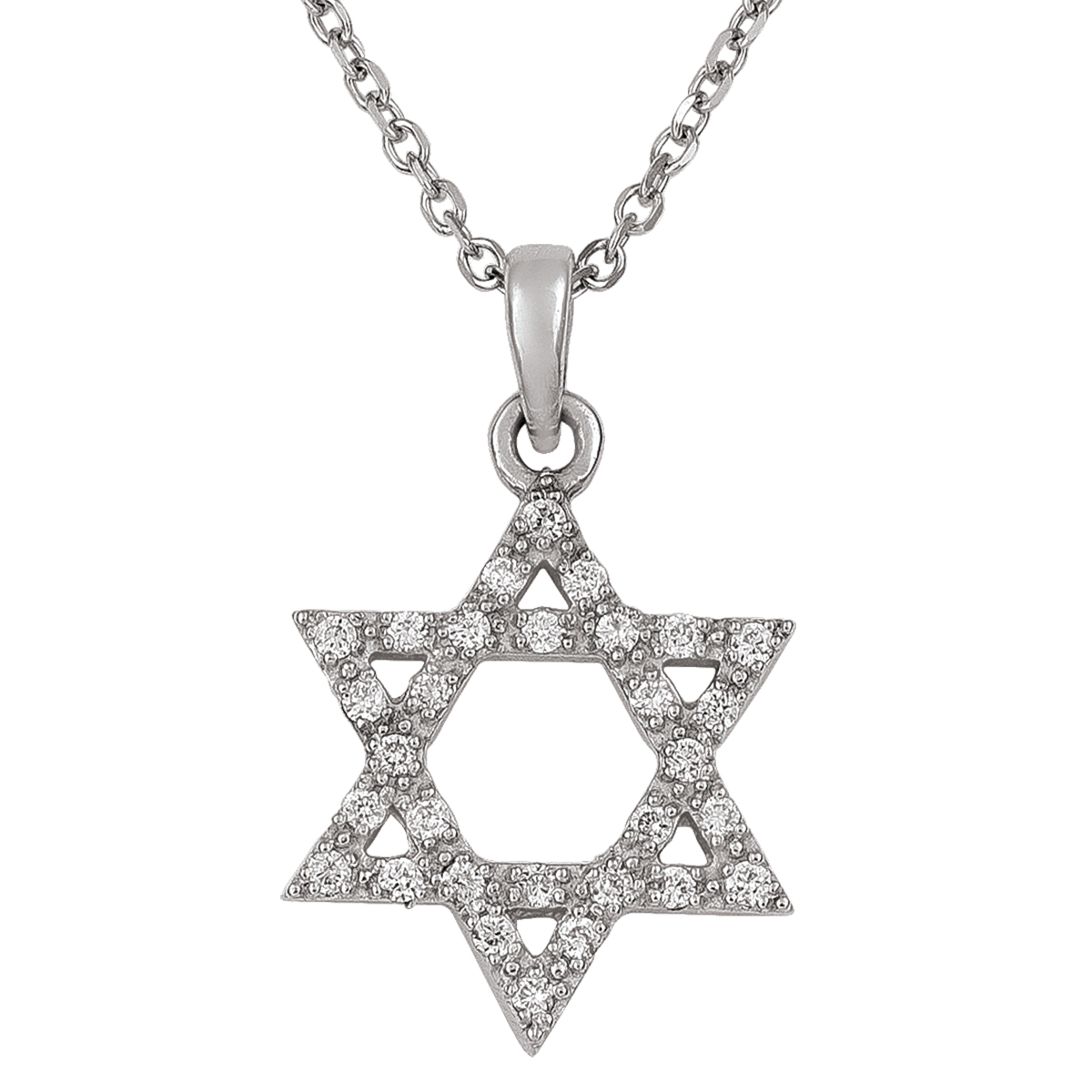 14K White Gold Diamond Star Of David Necklace , With Solid 18" Cable Chain.