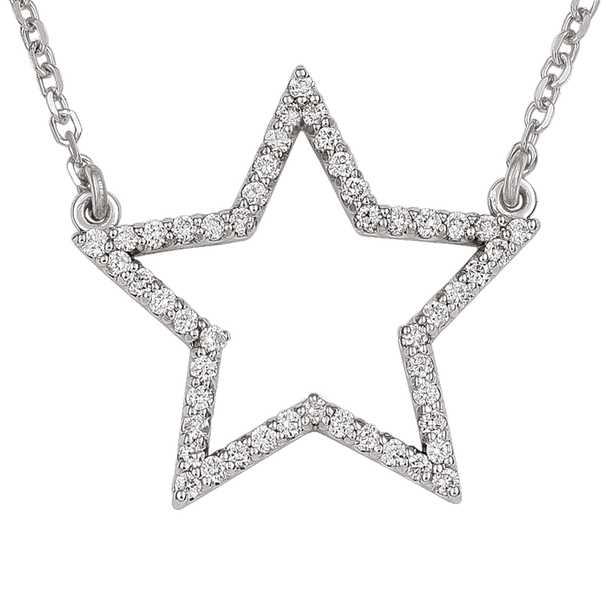 14K White Gold Diamond Star Necklace, With Solid 18" Cable Chain.
