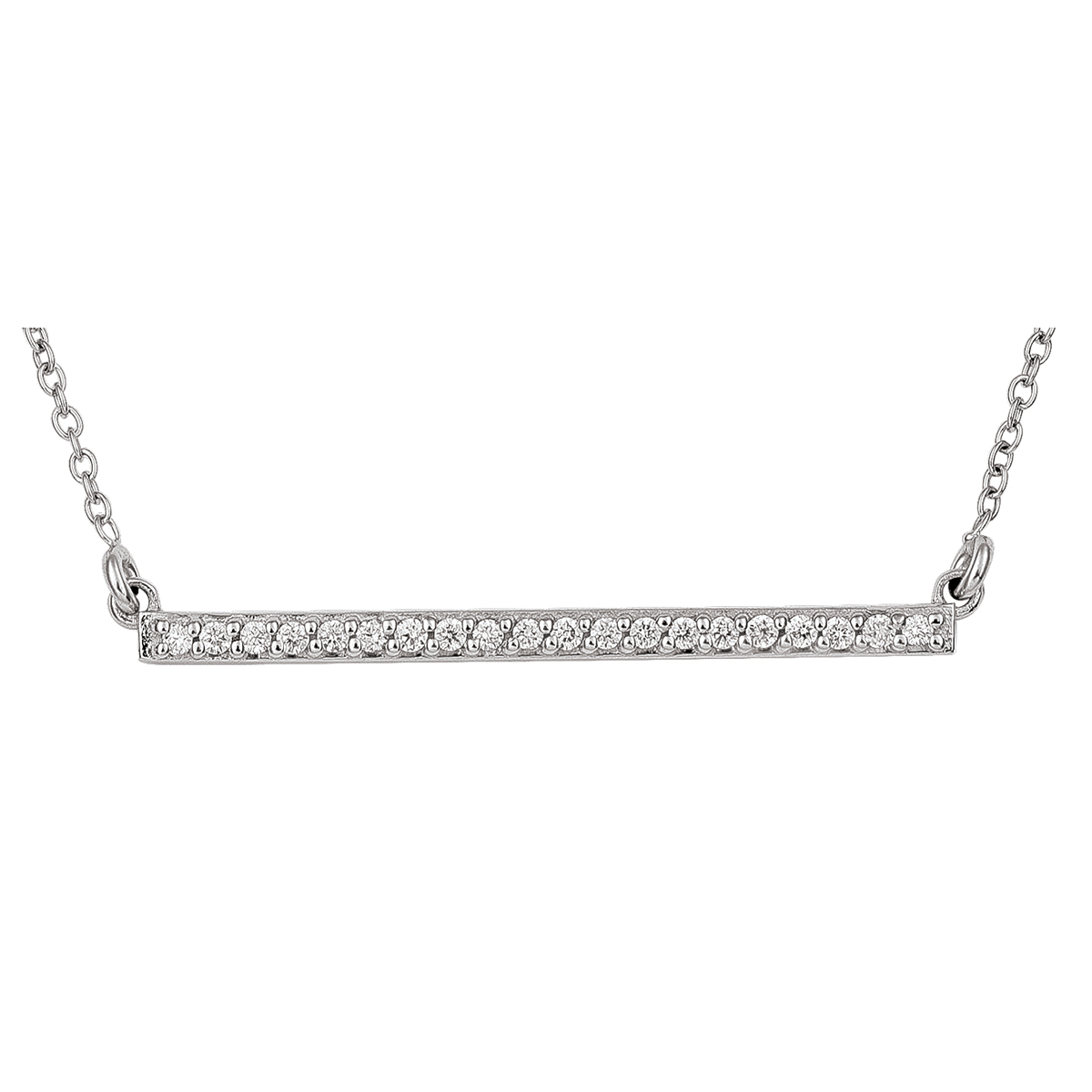14K White Gold Diamond Horizontal Bar Necklace, With Solid 18" Cable Chain.