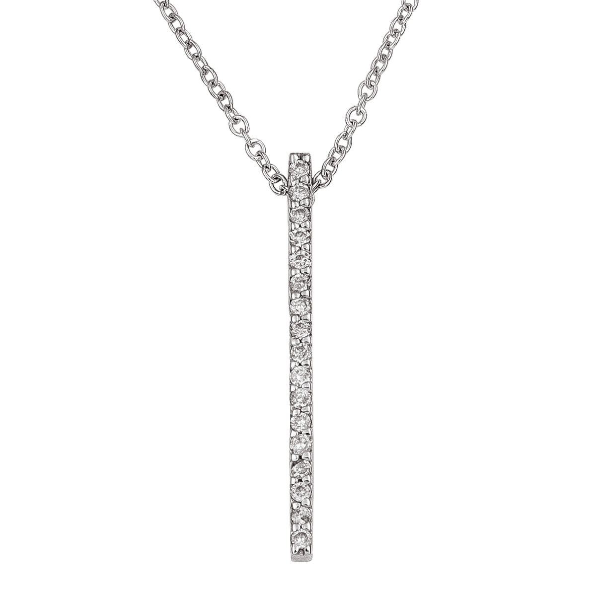 14K White Gold Diamond Vertical Bar Necklace, With Solid 18" Cable Chain.