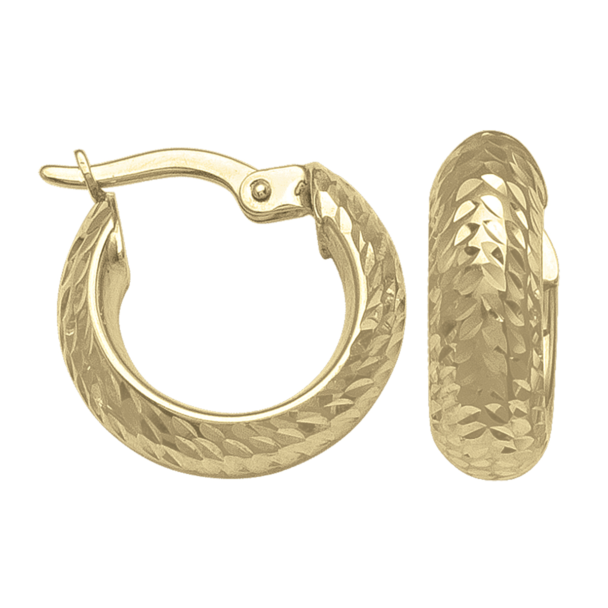Yellow Gold Diamond Cut Hoop Earring