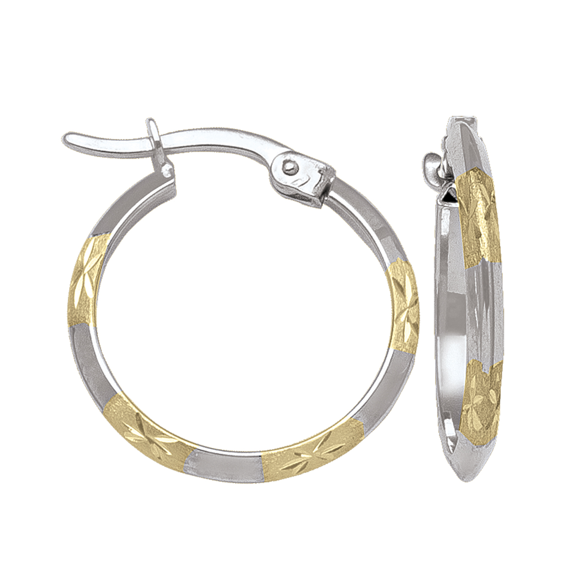 Two Tone Patterned Knife Edge Hoop Earring