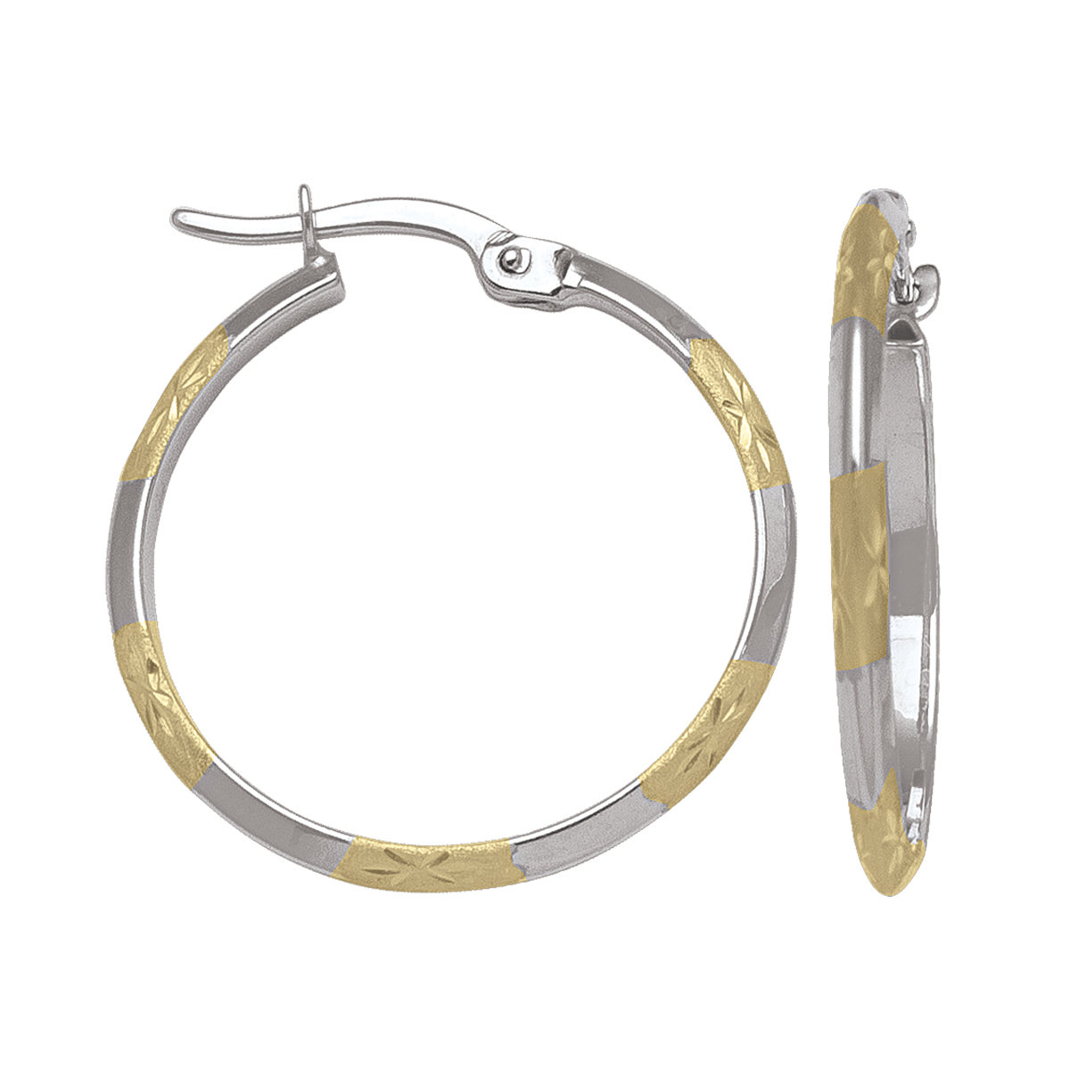 Two Tone Patterned Knife Edge Hoop Earring