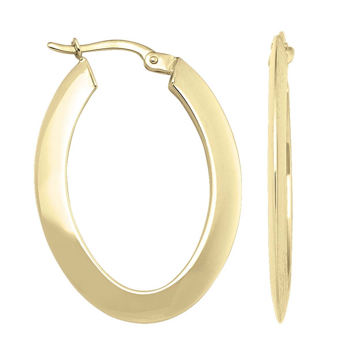 Yellow Gold Knife Edge Oval Hoop Earring