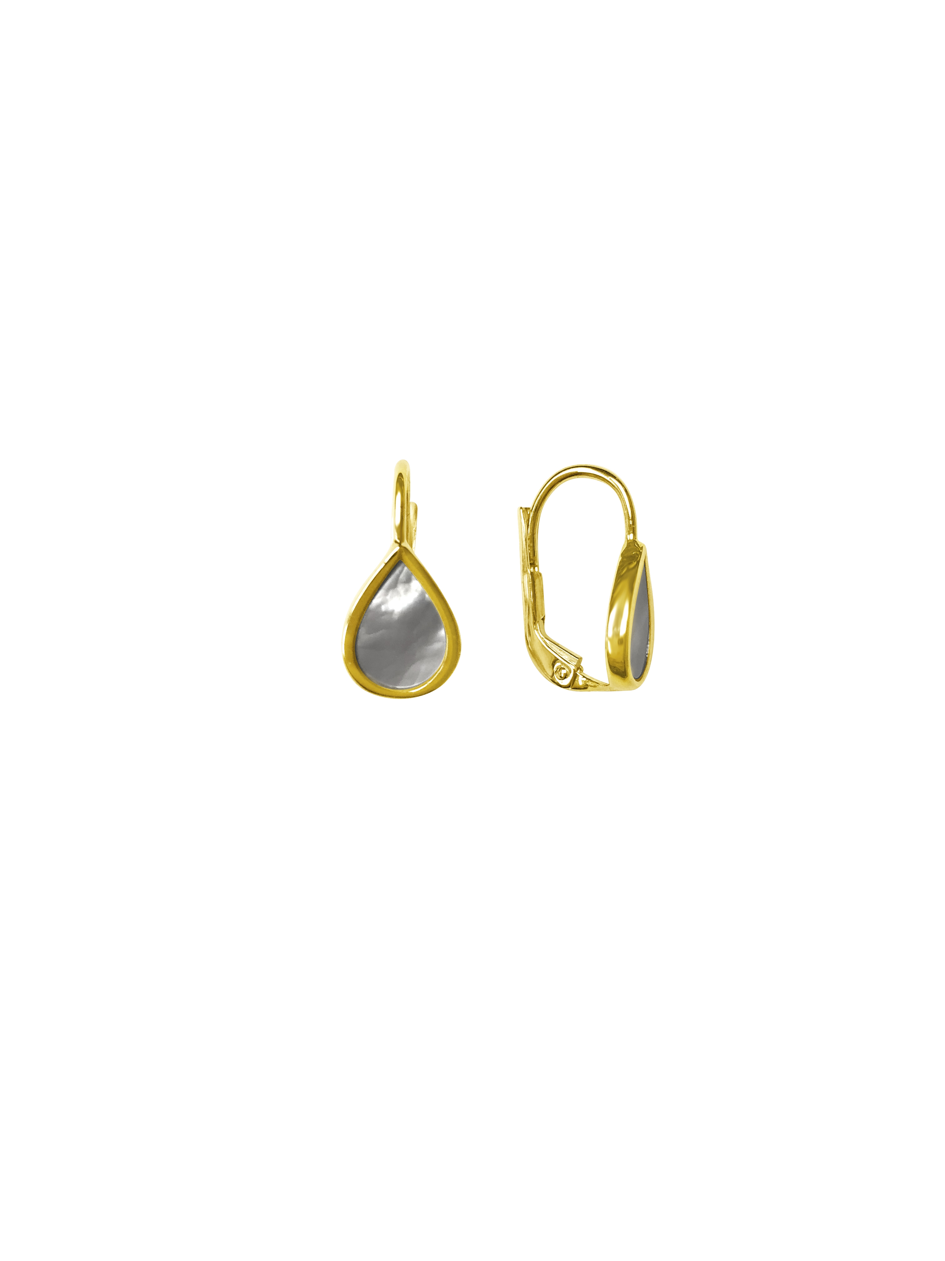 Yellow Gold Mother Of Pearl Tear Drop Earring