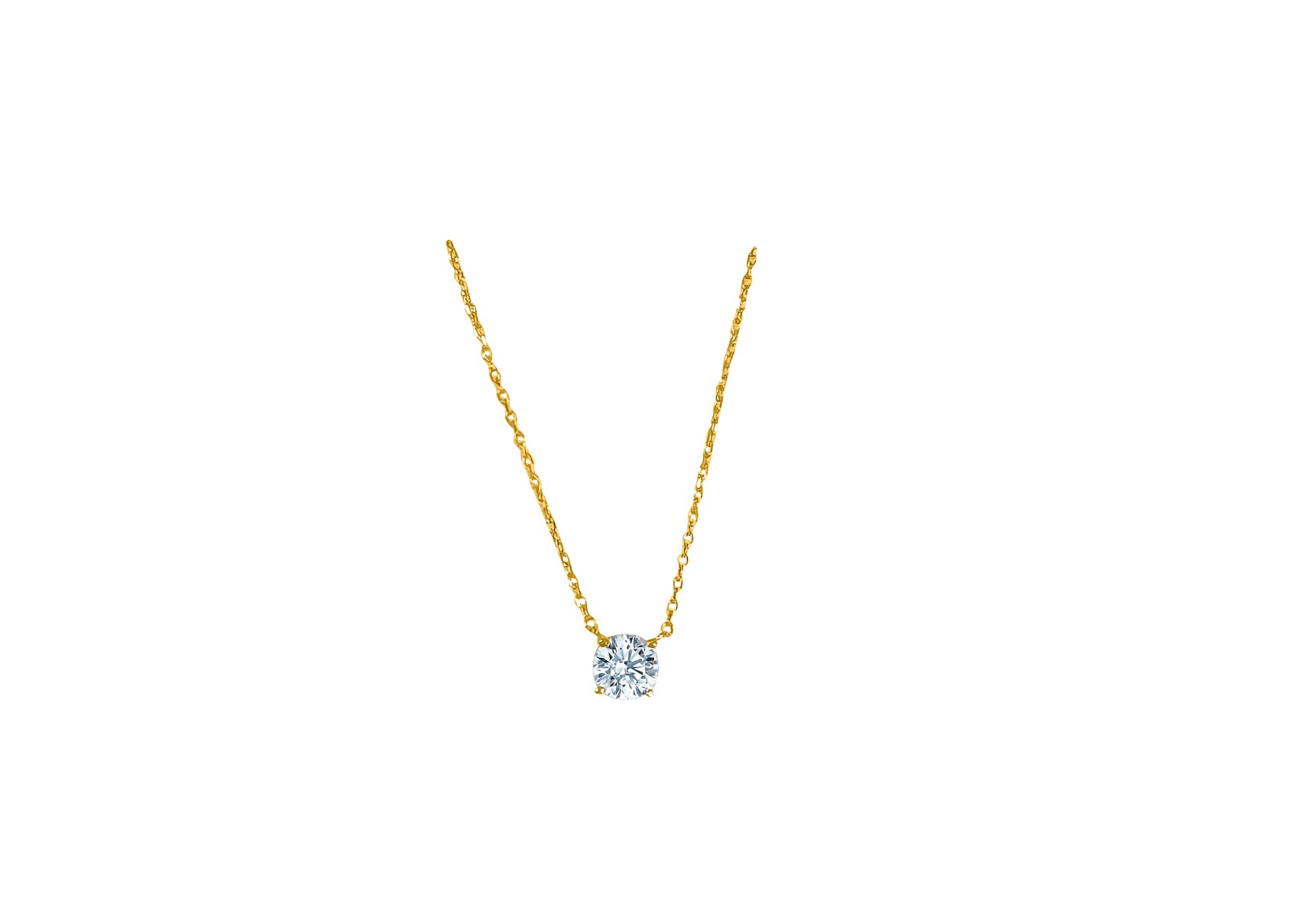 Teca314-Yg 7Mm C.Z. Solitare Necklace 17"