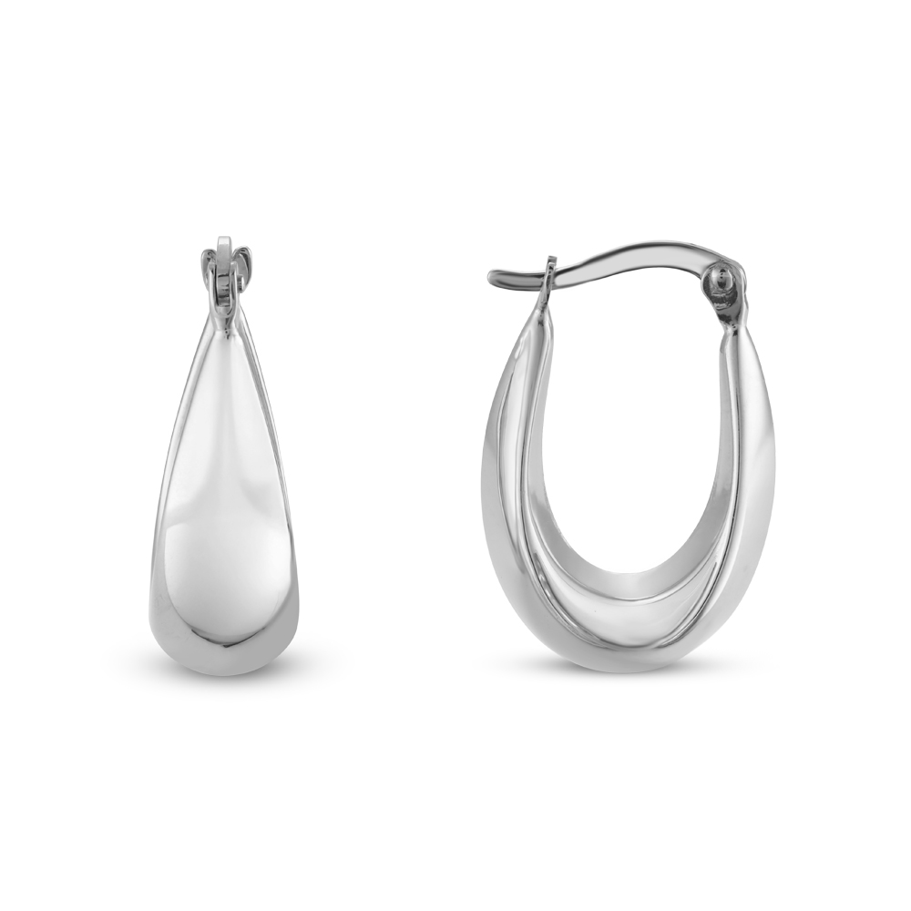Teca327-Wg 10K White Gold Tear Drop Beveled Hoop