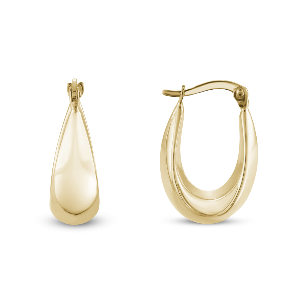 Teca327-Yg 10K Yellow Gold Tear Drop Beveled Hoop