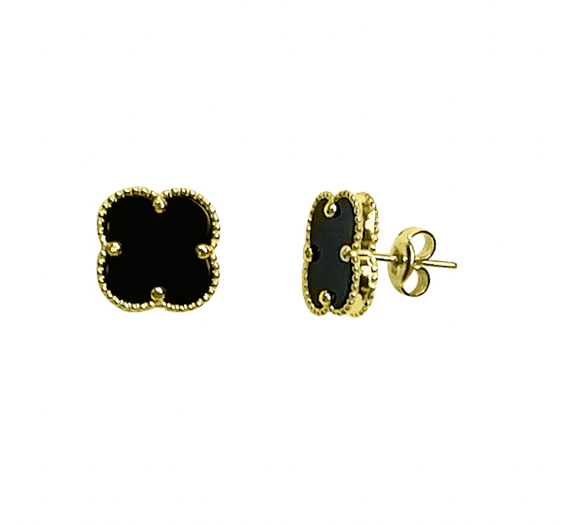 Ts35-Yg Flower Stud Earring Black Onyx