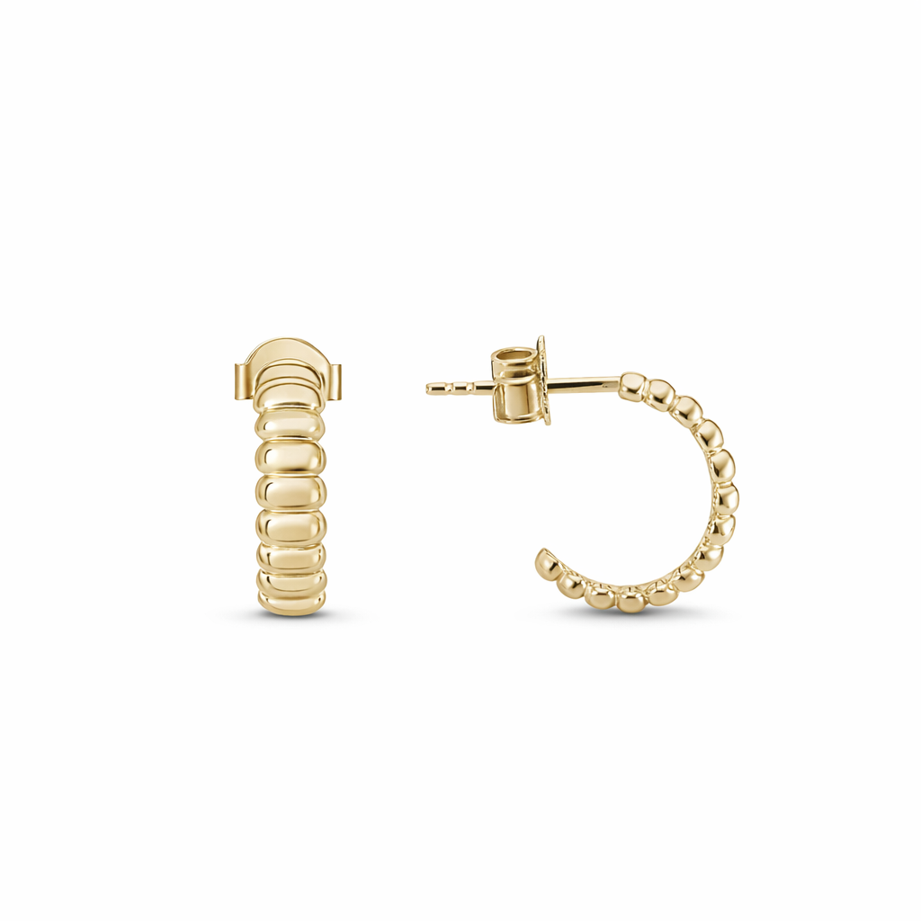 Ts42 Mini Post Back Ribbed Hoop Earring