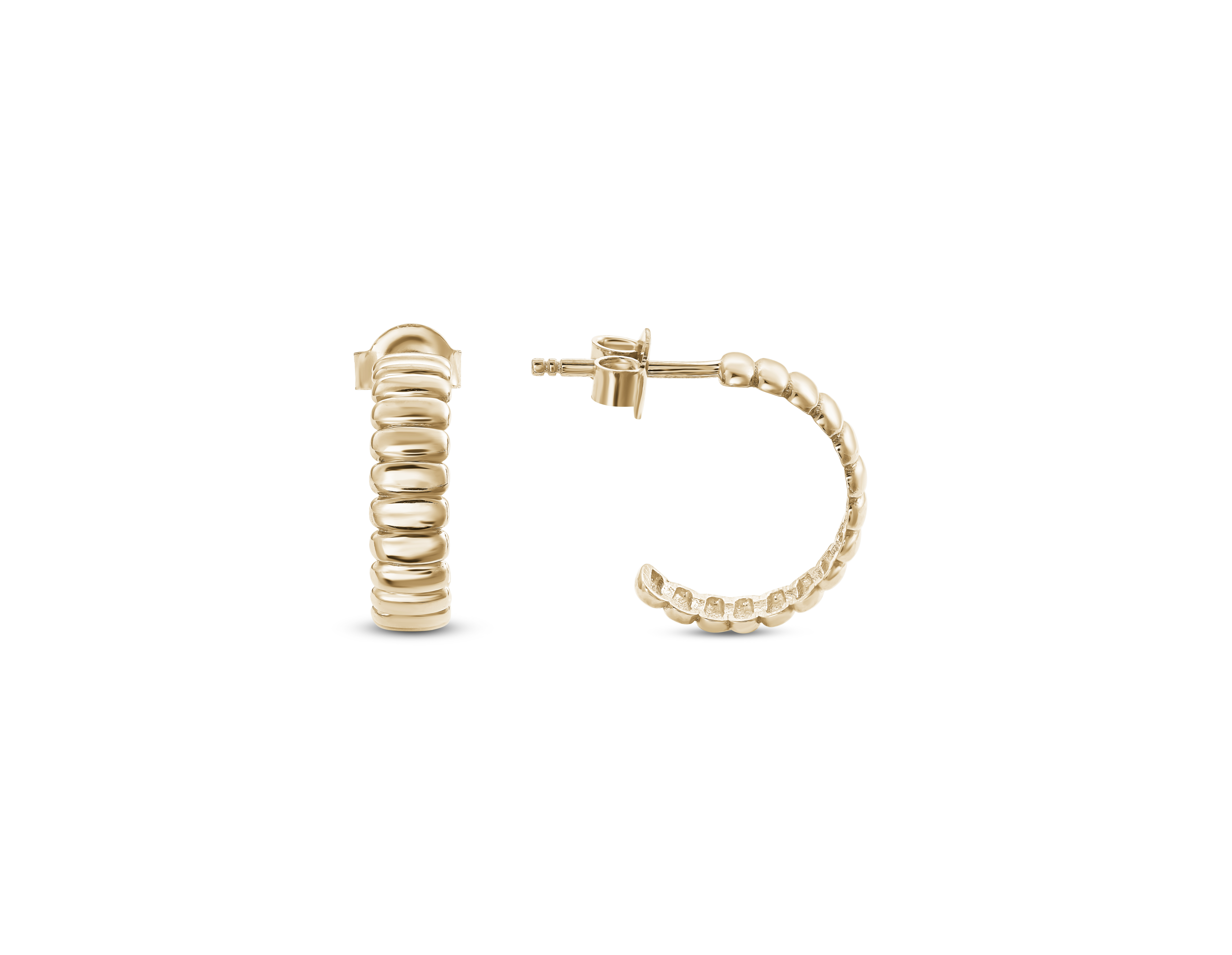 Ts43 Classic Post Back Ribbed Hoop Earring