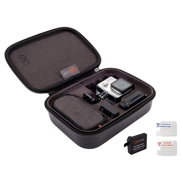 GoCase Hero4 GoPro Starter Kit hardshell Action Cam water resistant case with molded insert for GoPro HERO4 waterproof zipper and removable pouch 90 Min Battery & Lens Protect