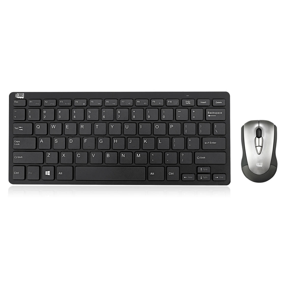 Adesso Keyboard & Air Mouse Combo 2.4Ghz USB Dongle Compact Scissor Switch 78 Key Keyboard PC/Mac- Black/Silver