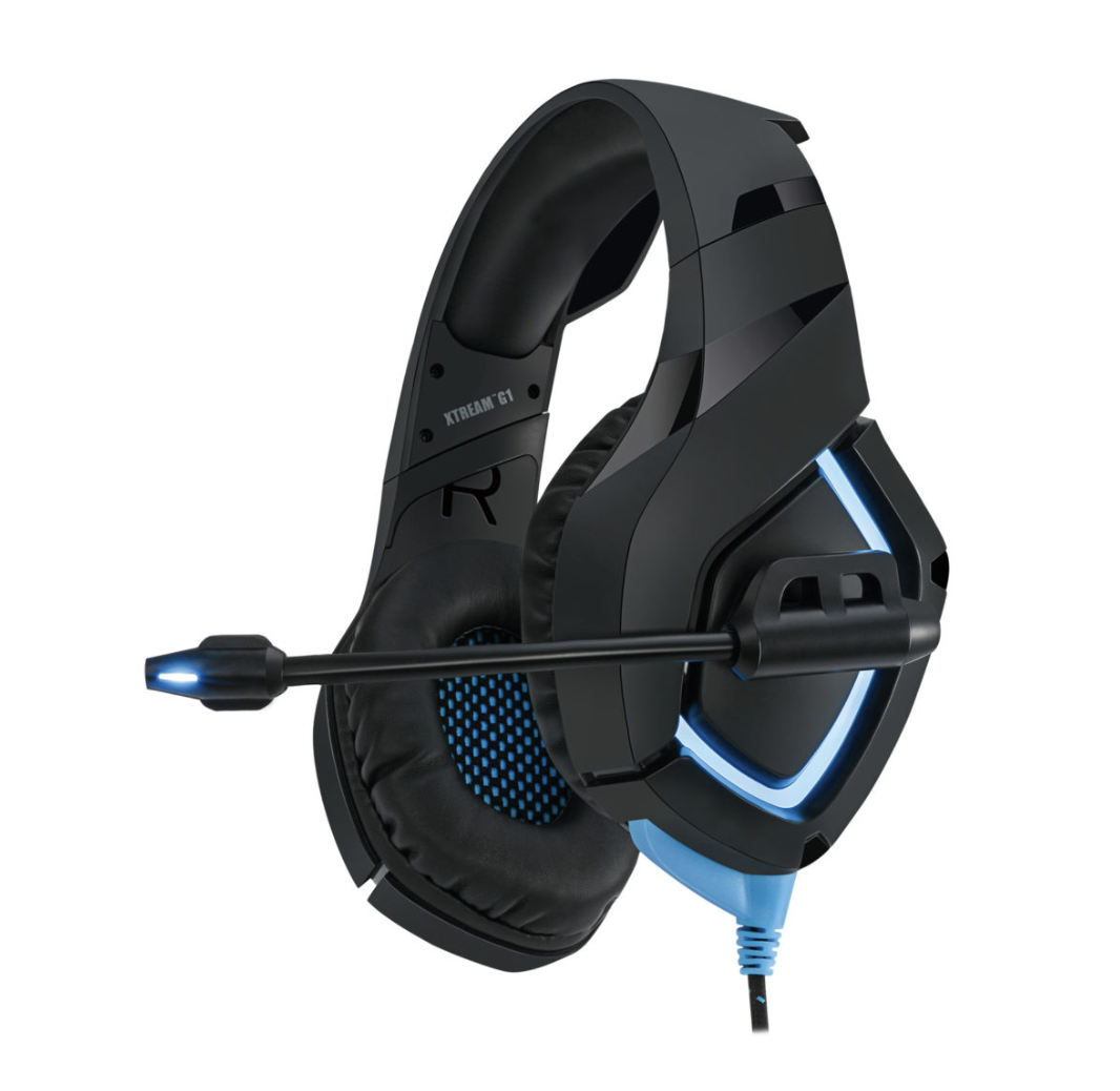 Adesso Gaming Headset with Boom Mic Noise Cancelling 3.5mm Inline Volume Control LED Lighting PC/Console Compatible - Black