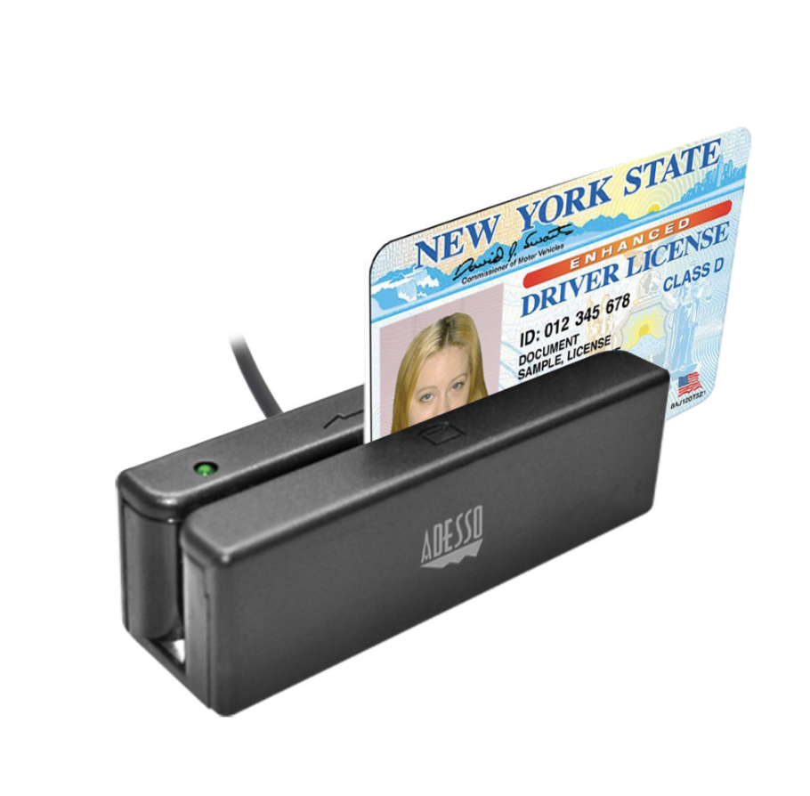 Adesso Magnetic Stripe Card Reader Bidirectional Single, Dual or Three Track Compatibility PC - Black