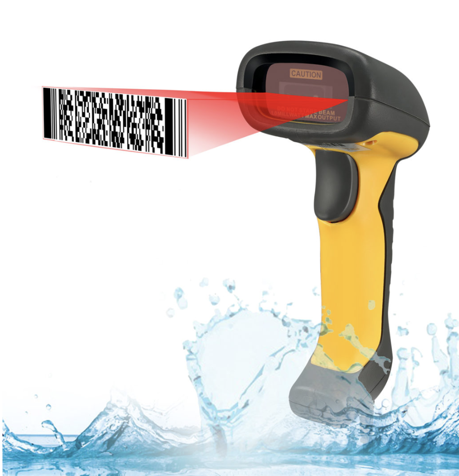Adesso Barcode Scanner IP67 Waterproof Antimicrobial 2D QR 1D Barcodes with Charging Cradle Drop Protection - Black & Yellow