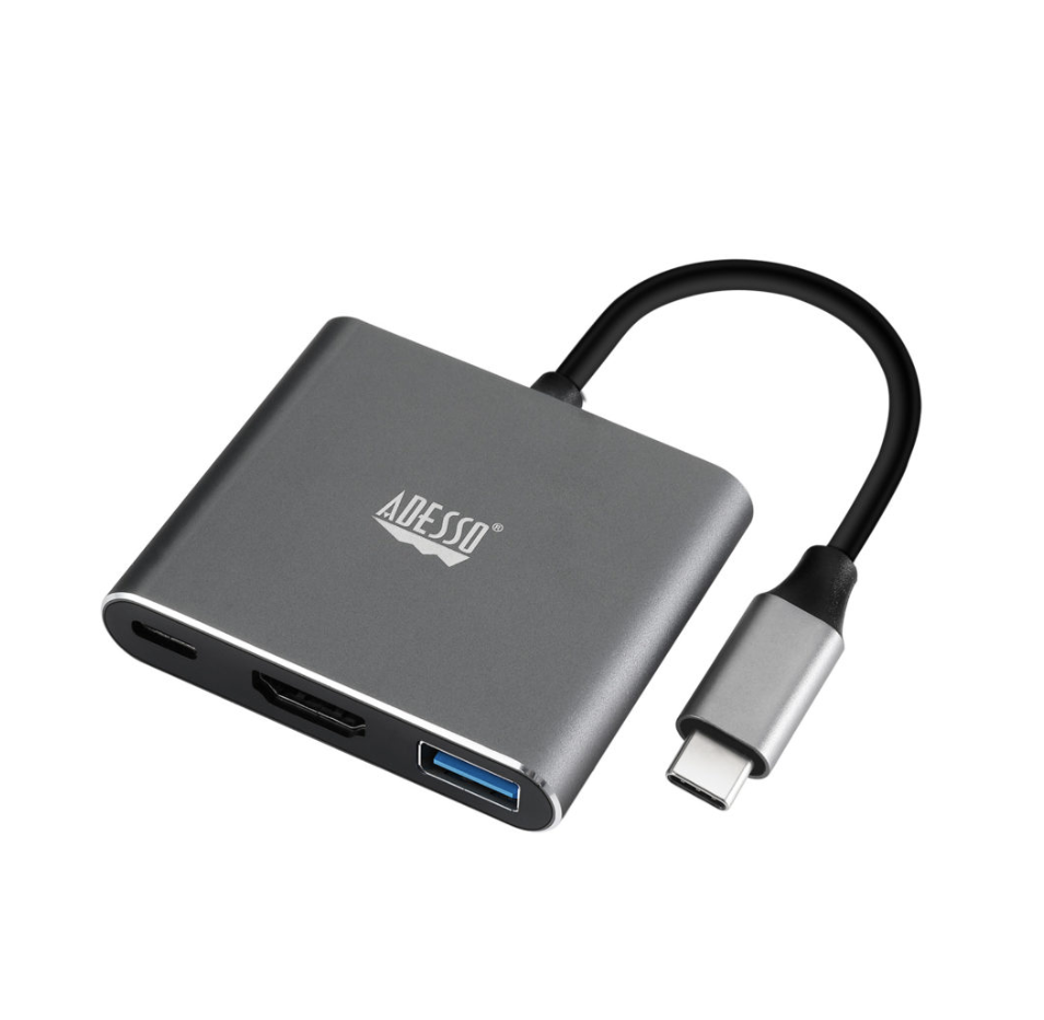 Adesso Docking Station USB-C 3-in-1 4K HDMI 1 USB-C 1 USB-A 3.0 + Power Delivery TAA Compliant PC/Mac/Android - Grey
