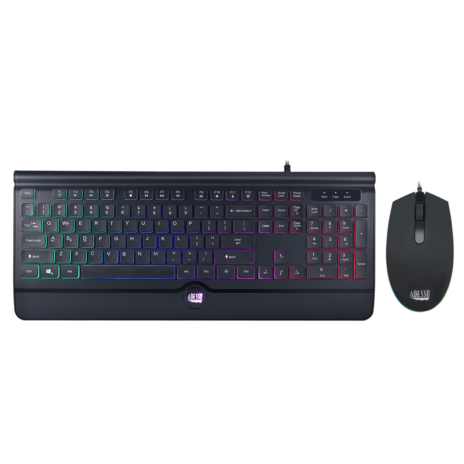 Adesso Gaming Keyboard & Mouse Combo Wired Illuminated Slim Low Profile 1000dpi PC/Mac - Black