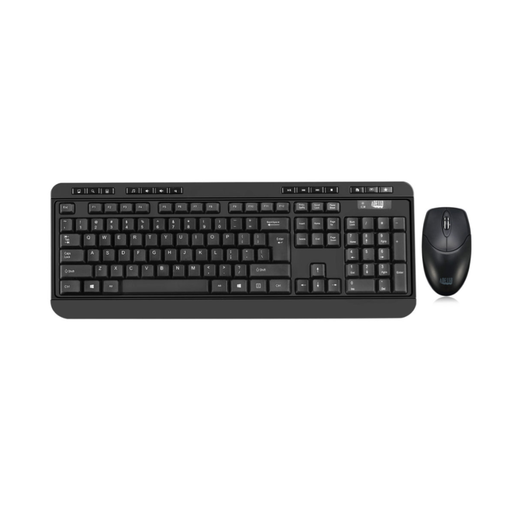 Adesso Keyboard (Bilingual) & Mouse Combo Wireless WKB-1320CB-FR Antimicrobial Multimedia 1200DPI PC/Mac - Black