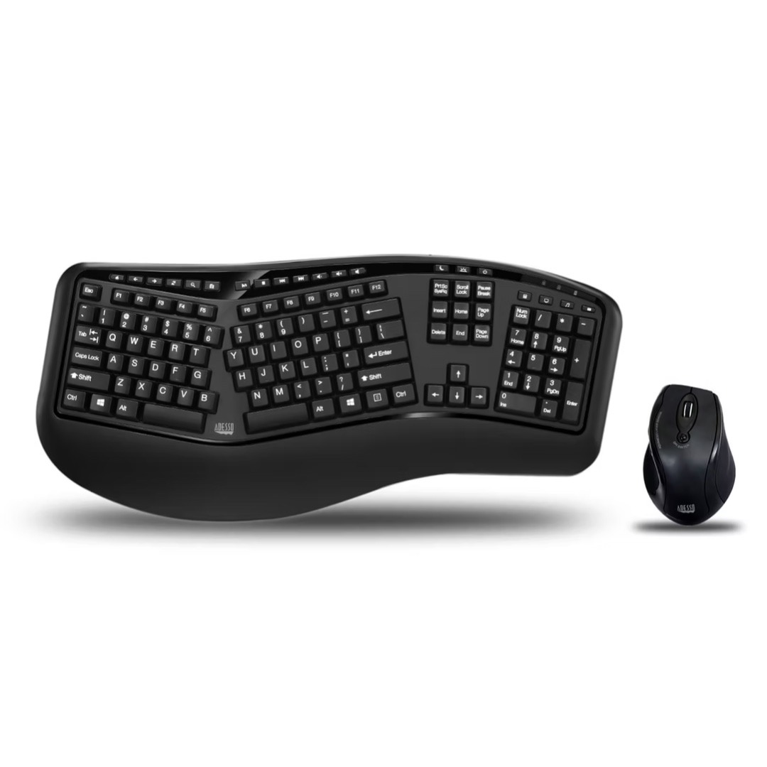 Adesso Keyboard (Bilingual) & Mouse Combo Wireless Ergonomic 1600dpi PC/Mac- Black