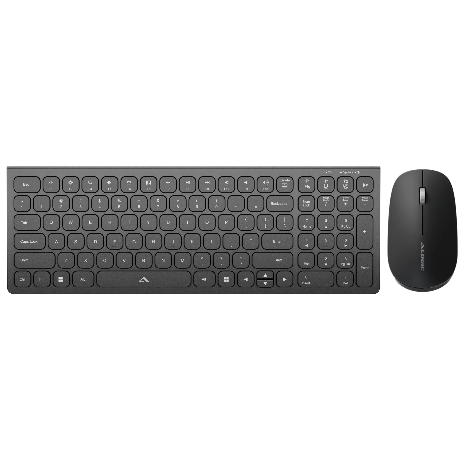 Alogic Keyboard Bluetooth Echelon USB-C Rechargeable Compact Win and Mouse Combo – Black