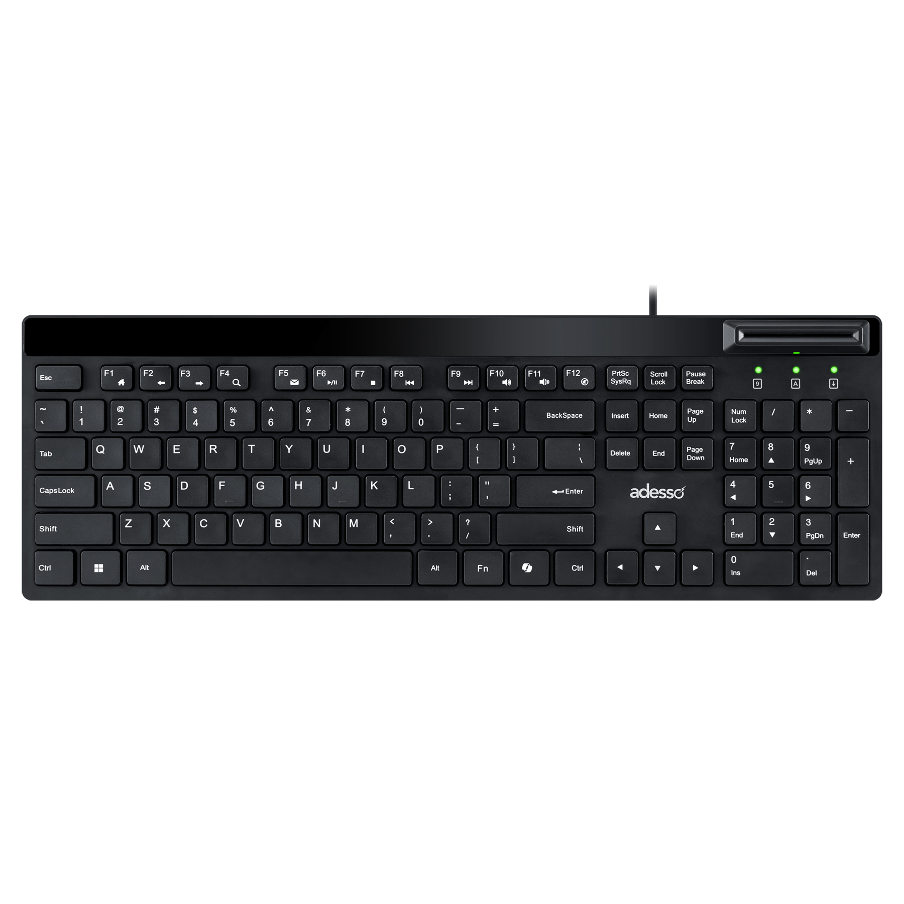 Adesso Keyboard & Mouse Combo Wired Quiet Switch Low Profile with Smart Card Reader - Black