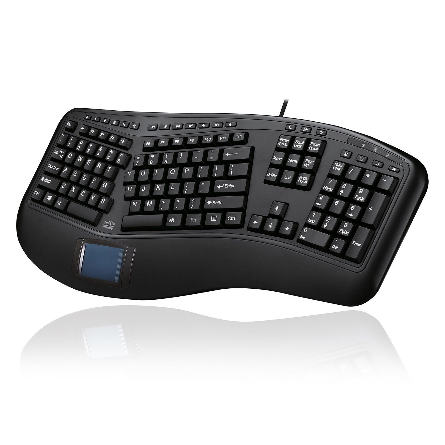 Adesso Keyboard Wired Tru-Form Ergonomic Integrated Palm Rest with Touchpad - Black
