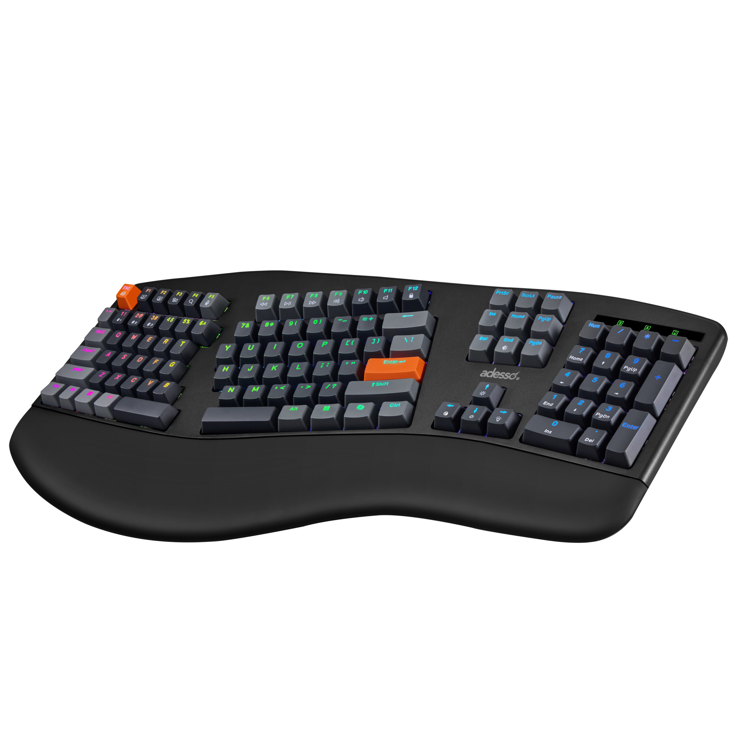 Adesso Wireless/Bluetooth/USB Multi OS 2X Large Print Illuminated Ergonomic Mechanical Keyboard (Red switch)